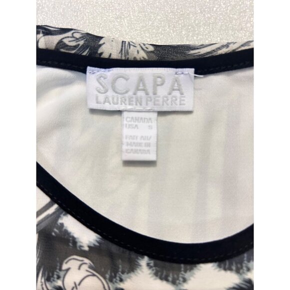 Scapa Lauren Perre Black & White Sheer Sleeveless Printed High-Low Top Small - Picture 5 of 5